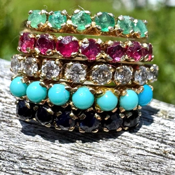 Jewelry - •Sold•Fabulous 14k Gemstone stack wide band Ring